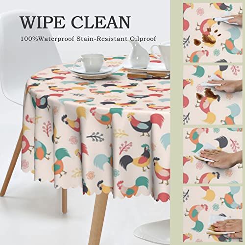 Chicken Themed Round Tablecloth - For Kitchen And Dining Room Holiday Home Party，Wipeable Tablecloths Cover Mat Spill Proof Table Covers，Washable,Reusable Tablecloths (Multicolor, 70" Round) #TOP3