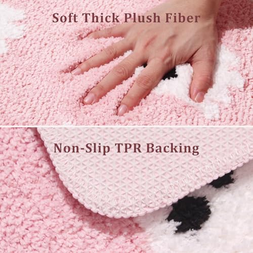 Pink Halloween Bath Mat – Cute Ghost Decor Mat Non-Slip Pink Bathroom Rug Soft Spooky Bath Rug for Shower, Bedroom, Living Room
