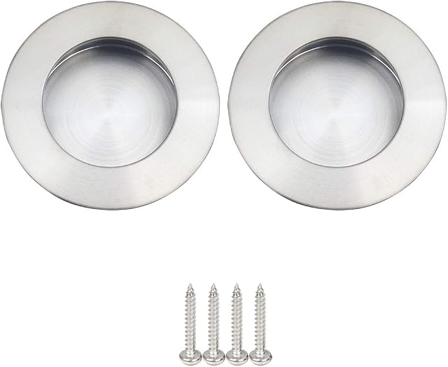 NewZC 2 Pack Flush Recessed Sliding Round Door Pull Handles Hidden Satin Brushed Stainless Steel Finger Pulls Hidden Handle Silver