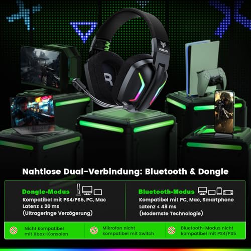 WESEARY Gaming Headset Wireless mit Mikrofon für PS5 PS4 PC Switch Handy – Ansicht 2