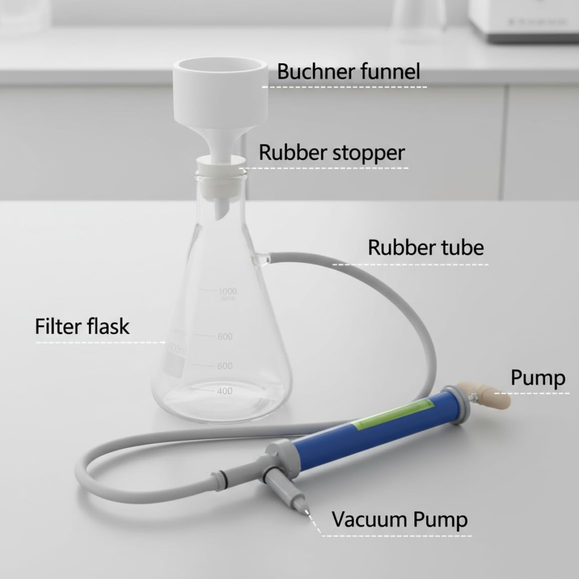 Vakuumfiltrationsset – 500-ml-Komplettset mit Handpumpe, Büchner-Trichter und dickwandigem Kolben für stabile Filtration