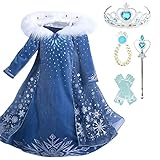 [Formemory] 子供用 プリンセス ドレス コスチューム エルサ ドレス 豪華セット アナ雪エルサ ドレス ガールズ ディズニー姫風ドレス 子供 仮装 诞生日 クリスマス プレゼント (130, 雪の女王姫ドレス)