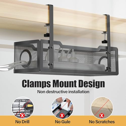 image for 2 Pack Under Desk Cable Management Box Black, Cinati 26.8