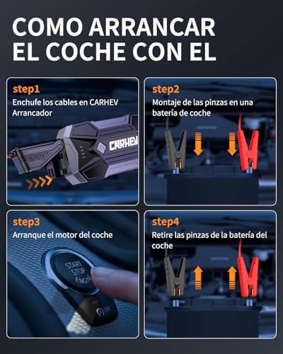 Arrancador de bateria de coche portátil para viajes largos con linterna LED CARHEV 6