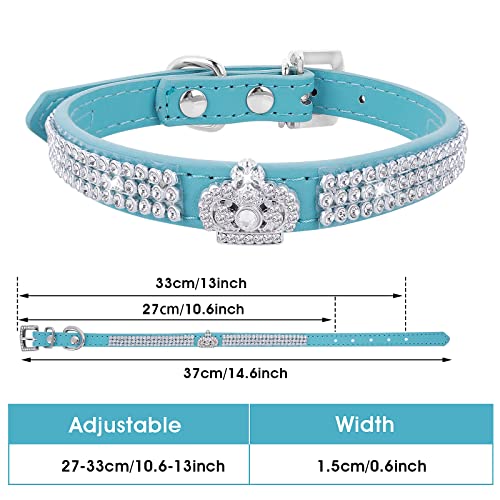 cobee Hundehalsband mit Strass, verstellbares Katzenhalsband Bling Pu Leder Welpenhalsband Kristall Haustierhalsbänder für kleine Hunde Katzen Halsbandzubehör(Blau)