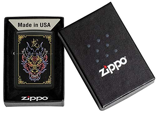Image of Zippo Neon Dragon Design Black Matte Pocket Lighter