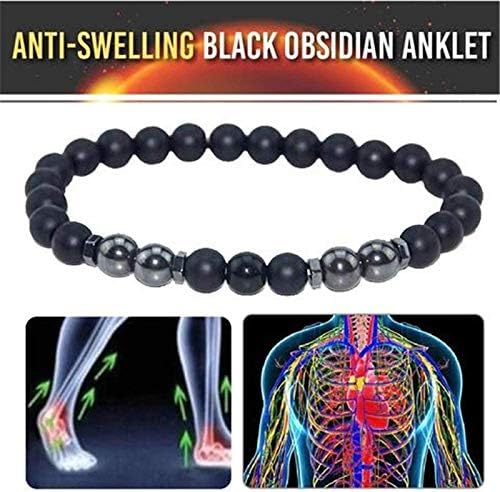 Miniatura 6 de Tobillera de obsidiana negra antihinchazón, 4 piezas de tobillera de obsidiana negra hinchable, pulsera de cuentas de obsidiana para hombres y