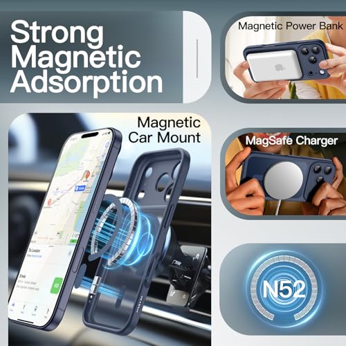 Image of JETech Magnetic Case for iPhone 17 Pro 6.3-Inch Compatible with MagSafe, Camera Lens Full Protection, Translucent Matte Back Slim Minimalist Shockproof Phone Cover (Dark Blue)