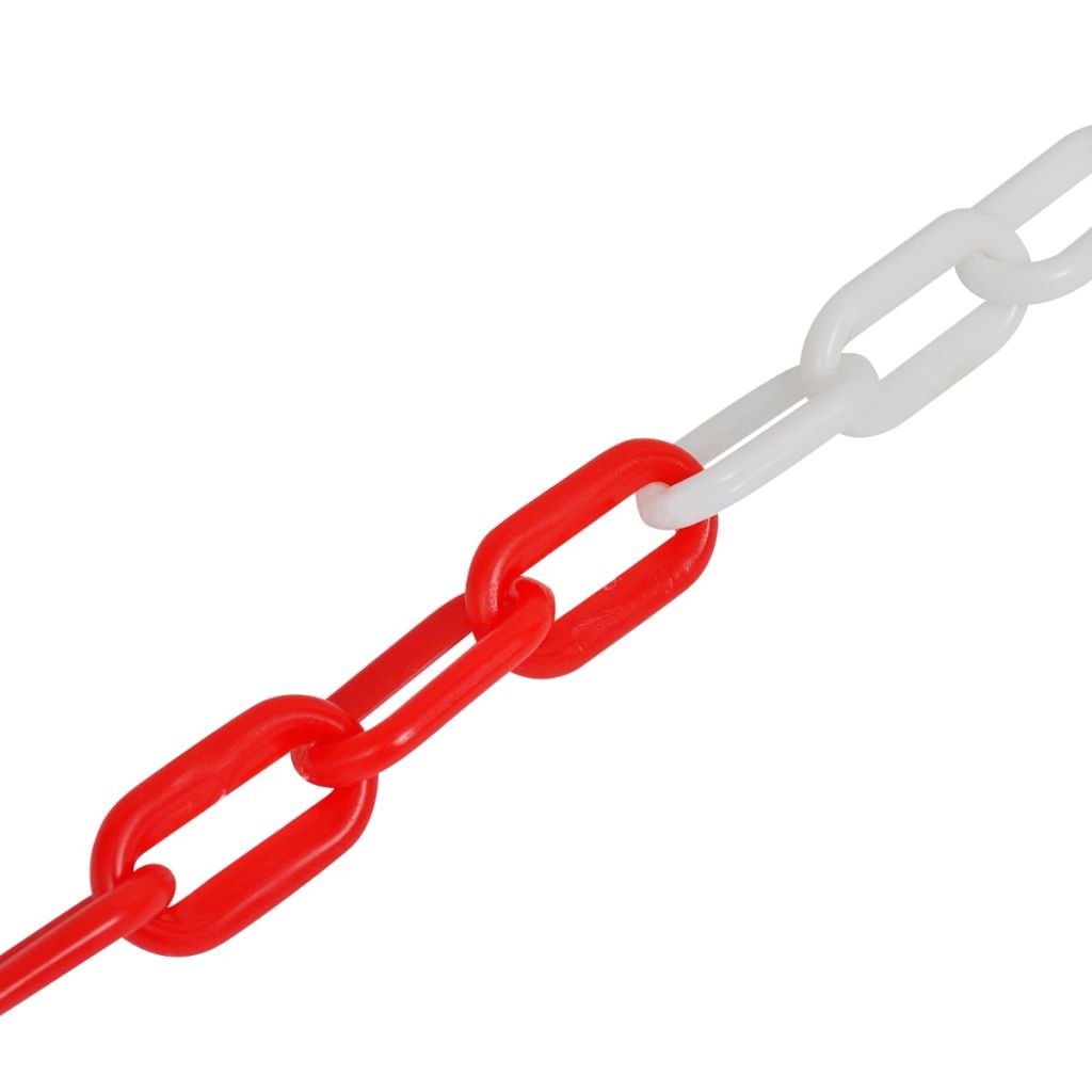 Juego de barrera de plástico rojo – 2 postes y cadena de 10 m para marcado de zonas, equipo de seguridad duradero para control de tráfico y soluciones de control de multitudes