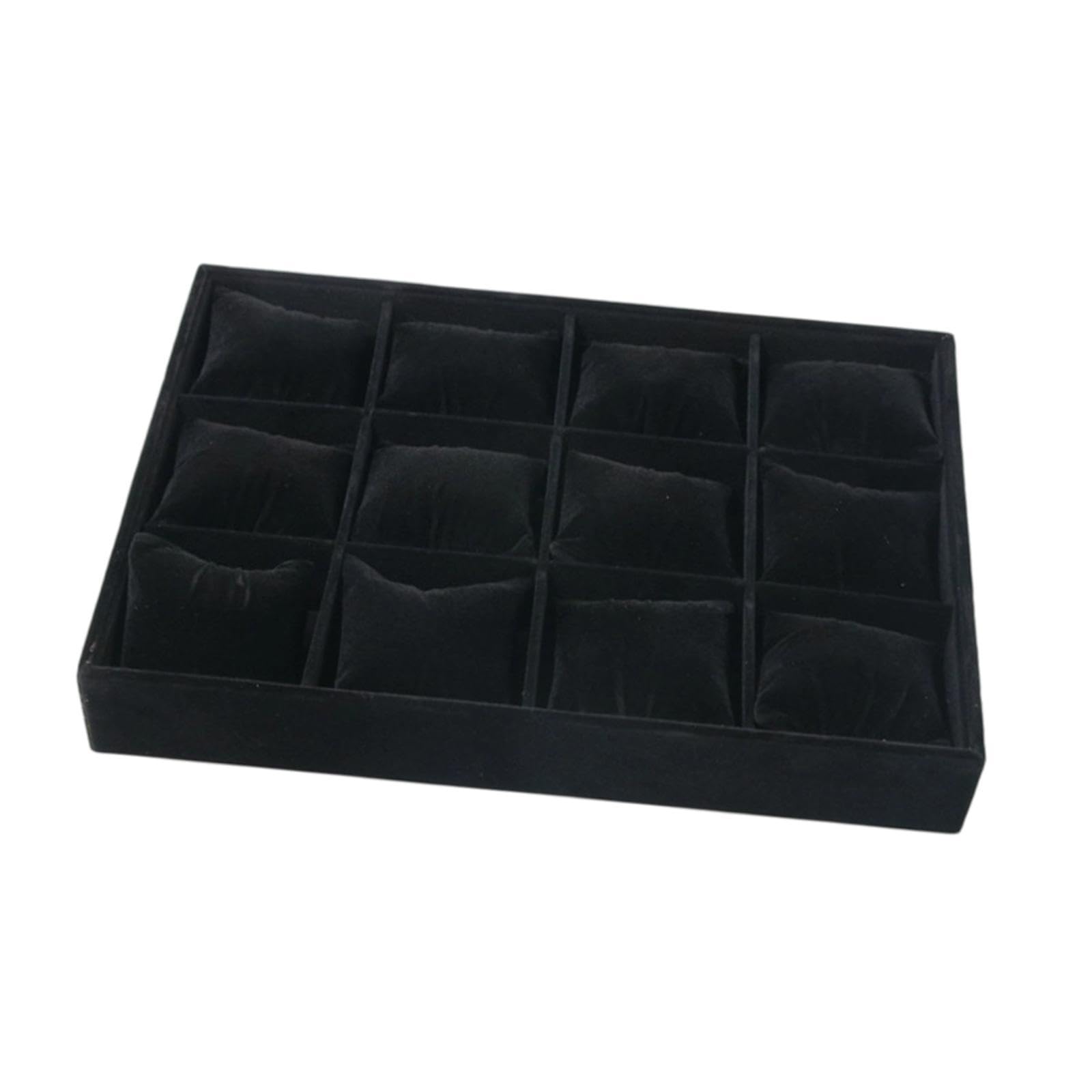 Vassoio Organizer per Orologi E Gioielli con 12 Cuscinetti per Bracciali E Collane, Nero