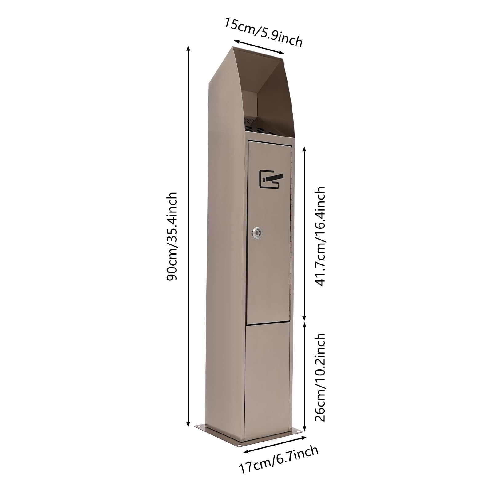 Cendrier d'extérieur en acier inoxydable - 4,8 l - Cendrier pour l'extérieur - Avec clé et protection contre la pluie - Cendrier sur pied - Pour hôtel, bureau, restaurant