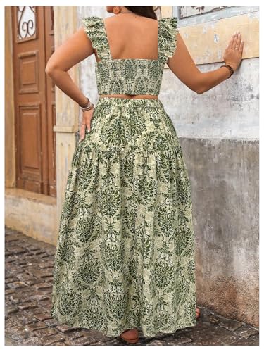 Floerns Women's Plus Size 2 Piece Outfit Floral Ruffle Sleeve Tops Maxi Skirt Set3