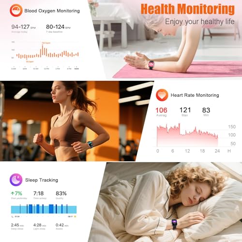Image of Smart Watch for Men Women (Answer /Make Call), 1.83 inch HD Touchscreen Fitness Tracker, 110+ Sport Modes, Fitness Watch with Heart Rate /Sleep Monitor /Step, IP68 Waterproof Smartwatch for Android,Purple