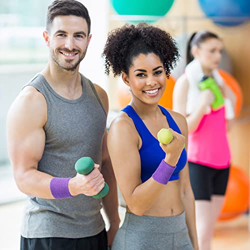 Image of Bememo 12 Pack Wristbands Sweatband for Women Men, Neon Colored Sport Wrist Bands, Tennis Football Basketball Sweatbands, Moisture Wicking Arm Bands for Working Out