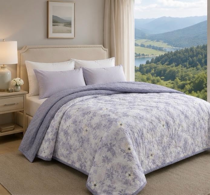 Fortunate Comforter, Reversible, Lavender, Double/Queen | Soft Floral Print, Reversible Design, All Season Bedding, Light Purple Tone-image-39