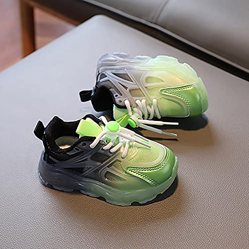 Kids Toddler LED Shoes Boys Girls Athletic Wear 𝐑esistant Running Shoes Lace up Air Cushion Wedge Sneakers (Green, 10.5 Little Child)3