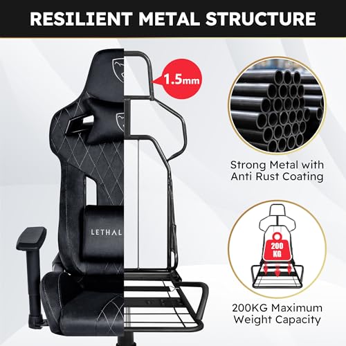 Lethal Black Ergonomic Gaming Chair - with Premium Breathable Alcantara Fabric, Multi Adjustable Armrests, Neck & Lumbar Support| Chair Gaming seat... - Image 7