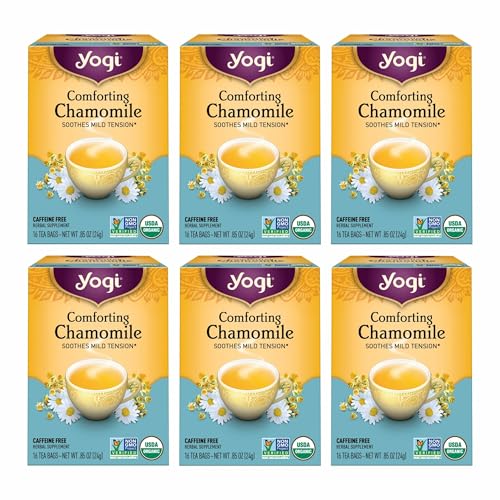 Yogi Tea Comforting Chamomile Tea - 16 Tea Bags per Pack (6 Packs) - Organic Chamomile Tea Bags - Supports a Good Night's Sleep & Occasional Stomach Discomfort - Made from Organic Chamomile Flower