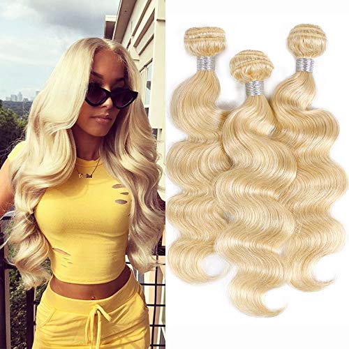 613 Blonde Hair 3 Bundles Body Wave(14 16 18 inches,Tatal 300g/lot) Brazilian Remy Human Hair Bundles Blonde Hair Weave Weft
