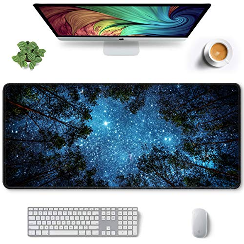 Image of Auhoahsil Large Gaming Mouse Pad, Nature Theme XXL 35.4 x 15.7 in Desk Pad Stitched Non-Slip Rubber Long Computer Mousepad Thin Extended Full Size Desk Mat for Desktop Laptop Wireless Mice, Night Sky