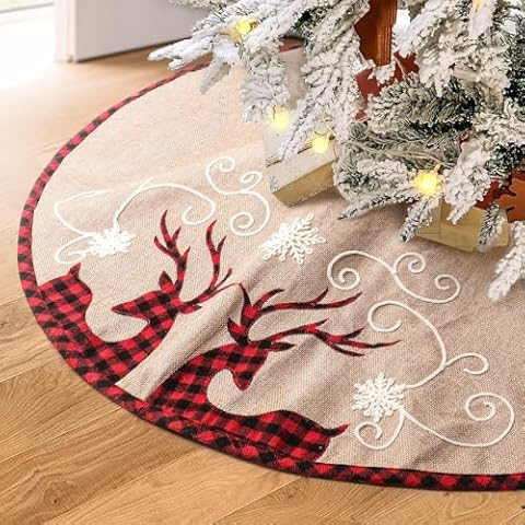 QLEKEY 32 Inch Burlap Tree Skirt Cover