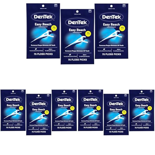 Image of DenTek Complete Clean Easy Reach Floss Picks, No Break & No Shred Floss, 75-Count, 9 Pack