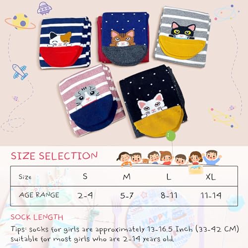 Artfasion Girls Knee High Socks: Cartoon Funny Long Animal Breathable Seamless Socks for 2-14 Years Kids Gift2