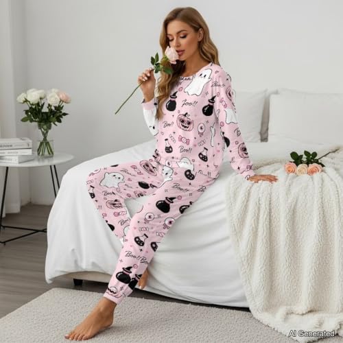 Image of Women's Pajamas Set Soft 2 Piece Loungewear Long Sleeve Pj Set Matching Sleepwear with Pockets for Women Plus Size