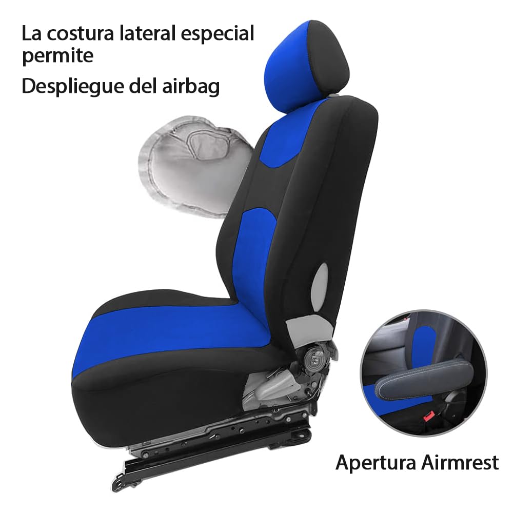 TOYOUN Fundas Asientos Furgonetas y Camiones de 1 + 2 (3 plazas), Juego de Fundas para Asientos de Coche Universales, Tela Protector Cubre Asientos Coche Delantero Accesorios de Automóvil, Azul