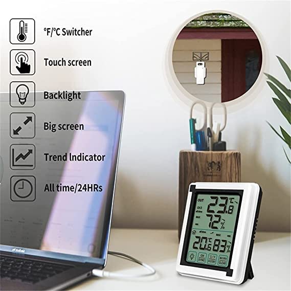 Touch Screen Weather Station + Outdoor Forecast Backlight Thermometer Hygrometer Wireless Weather Station