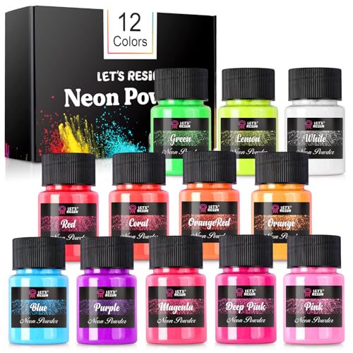 LET'S RESIN Neon Pigment Powder,12Colors Fluorescent Powder,10g/Bottle of Mica Powder for Epoxy Resin,Nail,Tumblers,Soap Making,Slime & Candle,Painting, and DIY Crafts