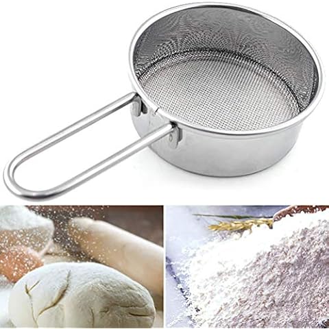 Goeielewe Stainless Steel Strainer with Long Handle, Flour Sieve Mini Small Flour Sifter Drainer for Baking, Powder, Sugar and Coffee Pastas Tea Strainer - Diameter 2.5 Inch Cover