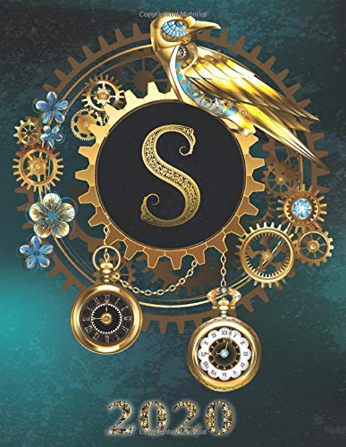 Weekly Planner Initial “S” Monogram 2020: Steampunk Teal Falcon and Clock Personalized 12-Month Large Print Letter-Sized Schedule Organizer by Week ... Teal BG Steampunk Monogram Falcon Watch)
