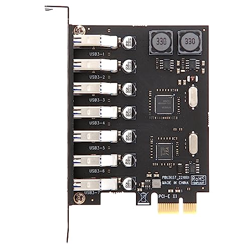 Niejgay Adaptador de Tarjeta de Expansión USB 3.0 PCI E 7 Puertos Compatible con Linux / XP / 7/8 / 8.1 / 10 PCI Express para Escritorio
