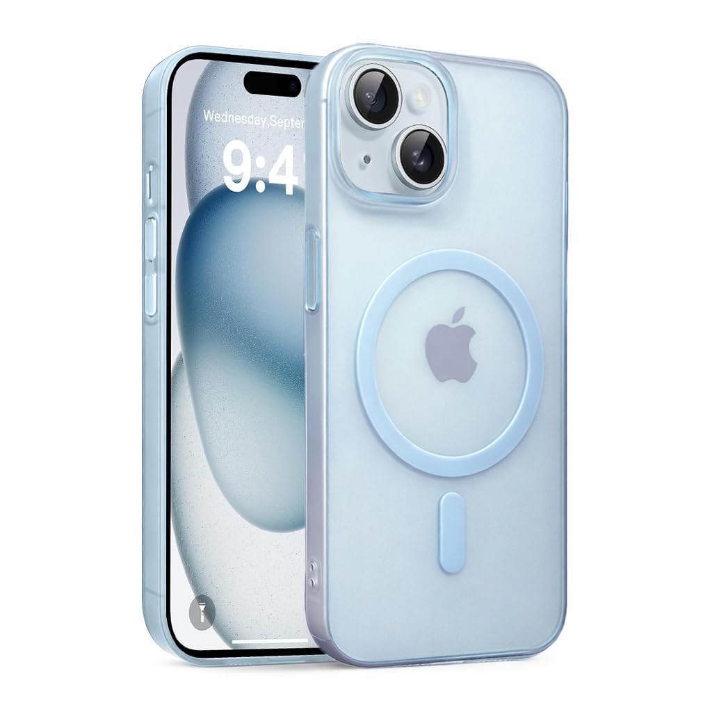dizoro® matte case for iphone 14 plus compatible with magsafe, camera lens full protection, shockproof translucent frosted tpu soft phone cover, anti-fingerprint (sky)