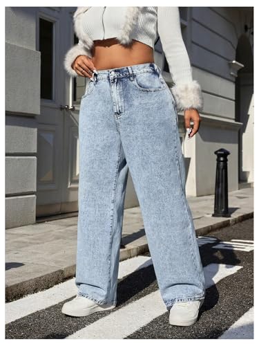 SOLY HUX Women's Plus Size Y2k Jeans Elastic High Waisted Bow Straight Leg Baggy Denim Pants2