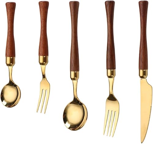 Juego de cubiertos dorados para 8, juego de cubiertos retro de 40 piezas de acero inoxidable, tenedores y cucharas para reuniones, bodas, fiestas de