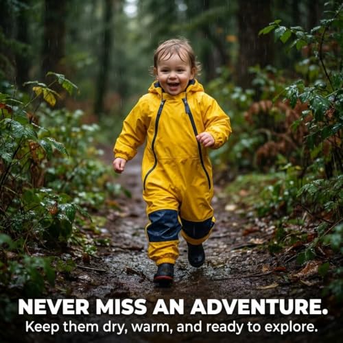 Image of Tuffo Muddy Buddy Kids Waterproof Rain Suit One-Piece Coverall, Dual Zippers, Sealed Seams, Reinforced Knees - Boys & Girls