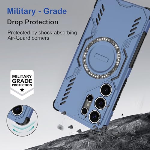 Image of amazon basics Back Case Cover for Samsung Galaxy S25 Ultra 5G | Magnetic Case with Built-in Metal Ring | Supports Mag-Safe Charger, Wallet & Car Mount | Shockproof Hybrid PC + TPU | Blue