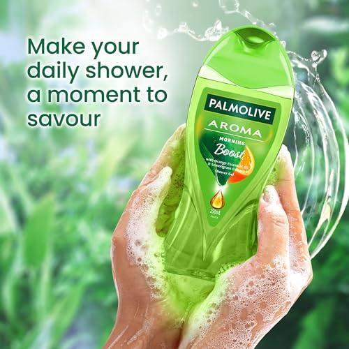 Image of Palmolive Aroma Morning Tonic Body Wash, 250ml Shower Gel Single Bottle, 100% Natural Citrus Essential Oil & Lemongrass Extracts for a Smooth Skin, Green