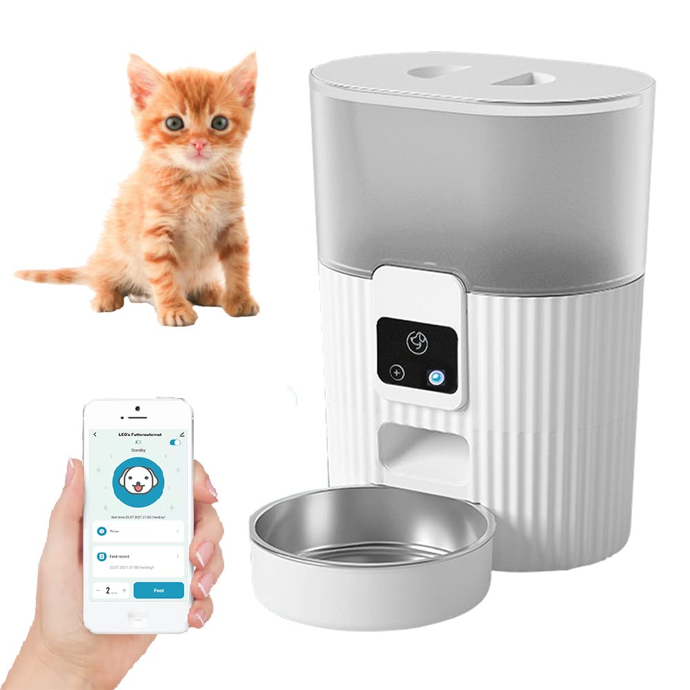 TIERISCH SMART Smart Futterautomat für Katze, WiFi Katzenfutterautomat mit App-Steuerung, transparente Futterbehälter: Füllstand Immer im Blick
