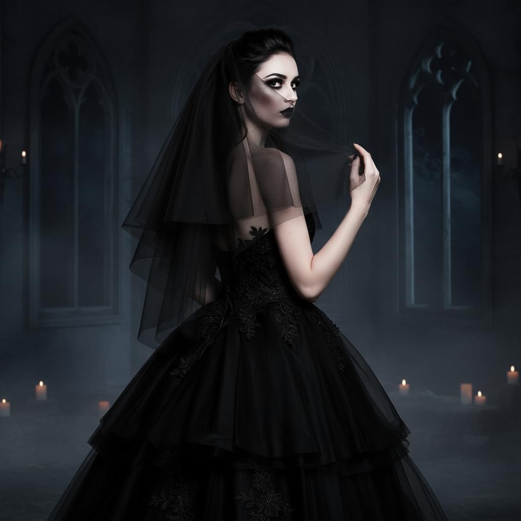 Black Lace Veil Bridal Wedding Veils Creative Cathedral Tulle Sheer Wedding Veil With for Brides Bachelorette - Image 2