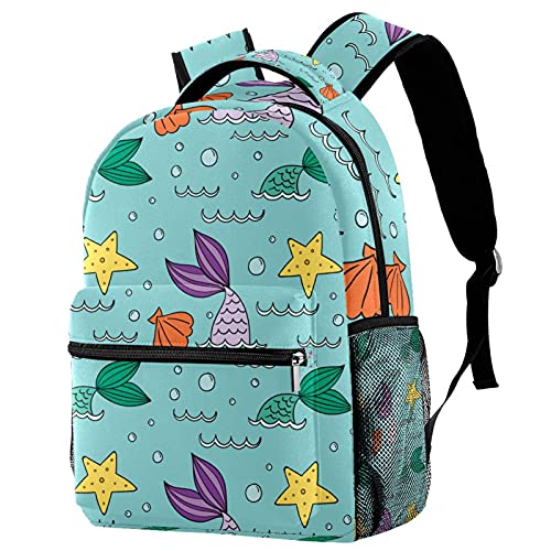 Sac à dos voyage motif sirène violet et jaune avec porte-gourde fille