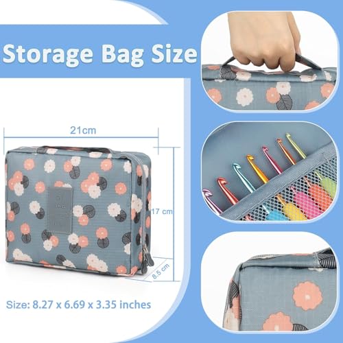 Image of VIRADHAM Crochet Kit for Beginners with Yarn - Complete Learn to Crochet Starter Kit for Kids Ages 8-12, Ergonomic Soft Grip Hooks, Accessories & Blue Flower Storage Bag (107 Bag Crochet Kit)