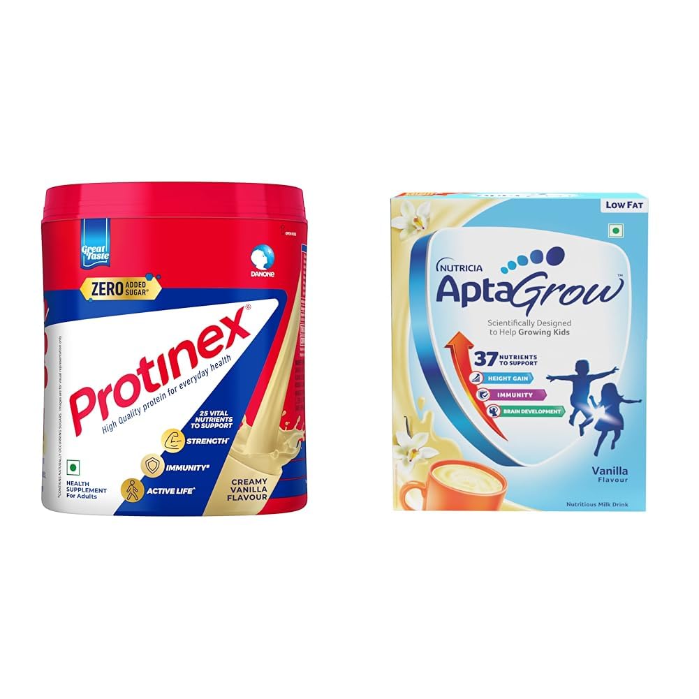 Protinex Health Supplement And Nutritional Protein Mix For Adults-(Creamy Vanilla, 400 Gms, Jar) & AptaGrow Milk Drink Powder for Kid, Vanilla Flavor, 400g