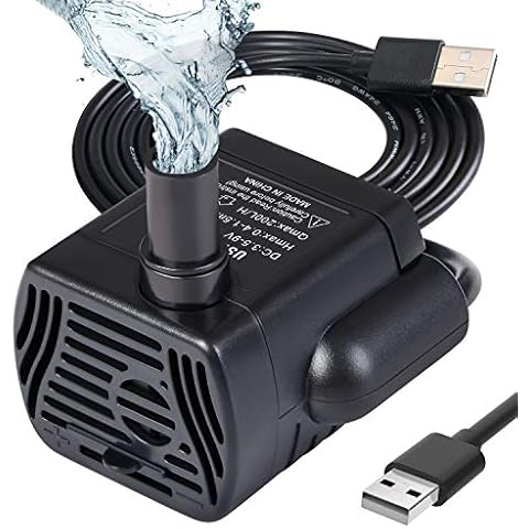 flintronic Aquarium Pumpe Klein, USB Mini Wasserpumpe, 200L/H Tauchpumpe Teich Brunnen Pumpe Aquarium Pumpe, für Teich Brunnen Aquarium, 3.5-9V 1-3W Kabel 1.4M(4 SAUGNAPF) Cover