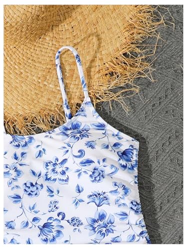 SHENHE Girl's Floral One Piece Swimsuit with Sarong Coverups Ruched Tummy Control Bathing Suit3