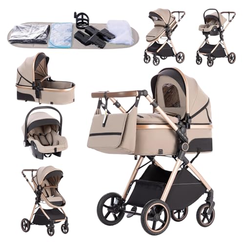 Zkipm Carrito de Bebe 3 en 1, Conjunto Plegable Portátil con un solo Toque Carrito Bebe, Con Asiento y Reclinable Silla de Paseo, Incluye mosquitera, funda para la lluvia, portavasos, bolsa,0 a 3 años