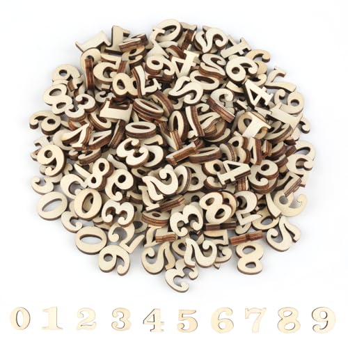 200 Stück Holzzahlen 0-9, 15mm Unbearbeitete Holz Zahlen, Zahlen aus Holz für DIY-Dekorationen, Hochzeiten, Feste, Party, 20 Sätze
