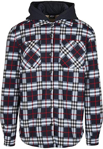 Urban Classics Pánská mikina s kapucí Polar Fleece Overshirt bunda, Midnightnavy/Red